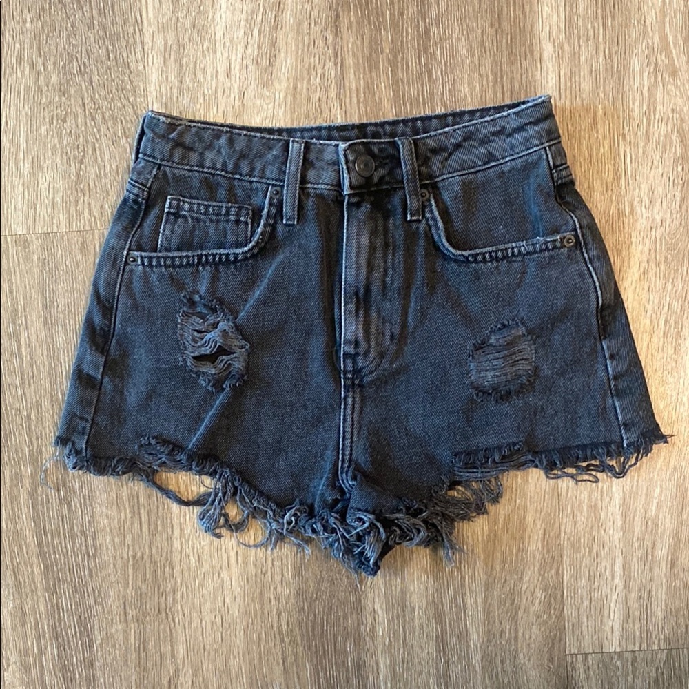 Distressed Black Jean Shorts with Frayed Hem